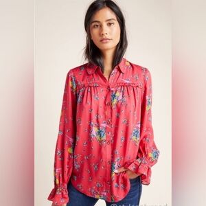 Anthropologie Maeve Red Floral Blouse
